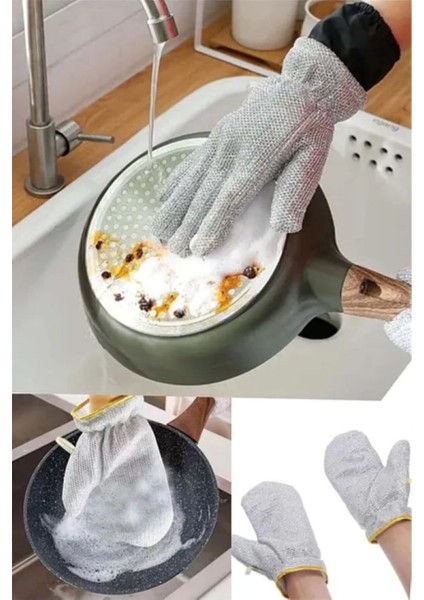 Gri Alüminyum Telli Bulaşık Eldiveni, Dayanıklı ve Pratik Kullanım Için Ideal