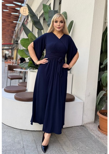 Kadın Büyük Beden Kruvaze Yaka Kuşak Detaylı Yırtmaçlı Esnek Maxi Boy Abiye Elbise 24720 fiyatları