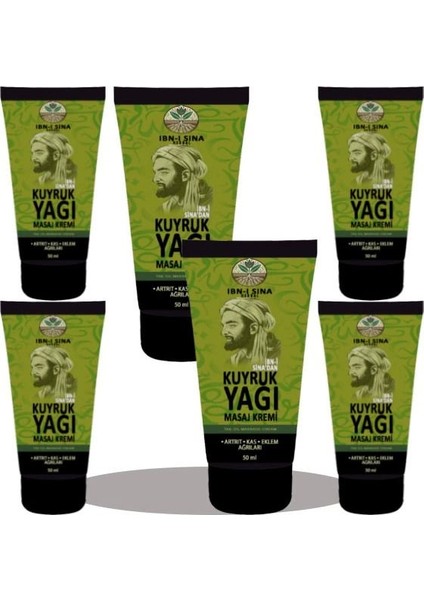 Ibn-I Sina Kuyruk Yağı Kremi Sırt Bel Kas Diz Kol Bacaklar Iskelet Uygulama Ağrıkremi 6 Adet 50ML