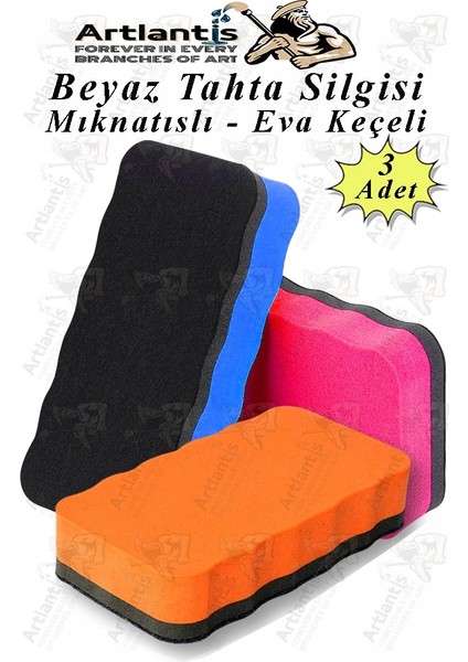 Mıknatıslı Yazı Tahta Silgisi Eva 3 Adet Beyaz Yazı Tahtası Silgisi Manyetik Kaliteli Keçe Uçlu Eva Okul Sınıf Ofis Kuru