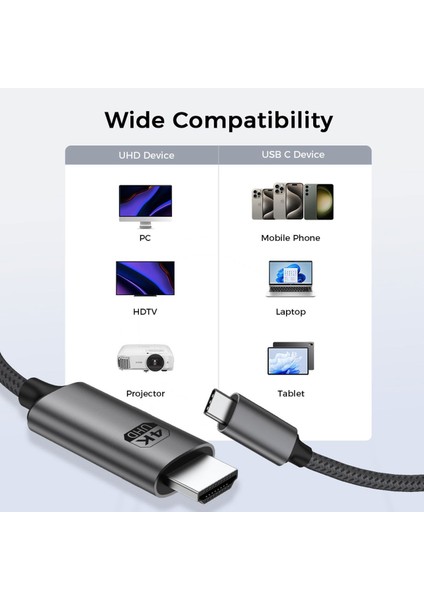 Type-C To HDMI Kablo 2m, 4K 60Hz, HDMI 2.0 (Levels-Ch4-2m) modelleri