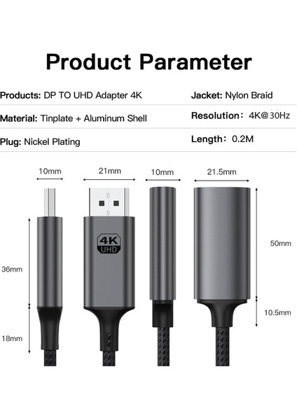 Displayport To HDMI Çevirici Kablo 20CM, 4K 30Hz (LEVELS-CNV13)
