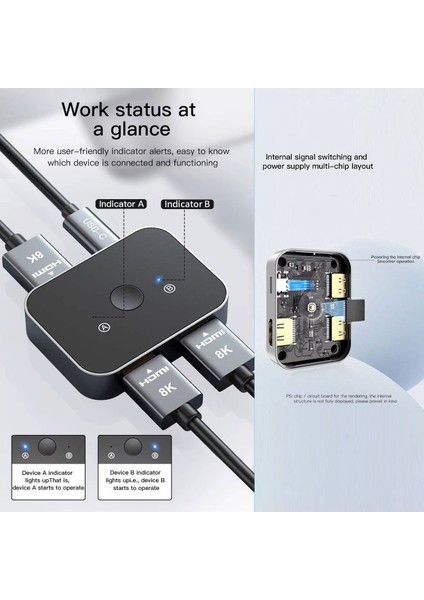 MF-SWC20 2 Port 8k HDMI Switch (Çift Yönlü)
