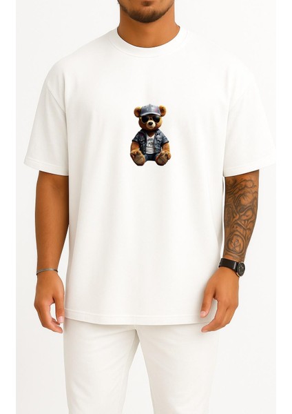 Oversize Oturan Cool Teddy Bear Göğüs Tasarımlı Unisex T-Shirt