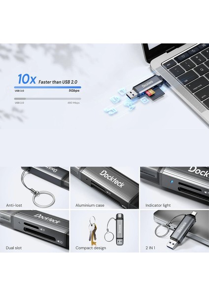 DR0002 Type-C & Usb-A Çoklu Hızlı Sd Tf Kart Okuyucu 5gbps fırsatları