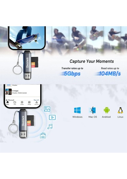 DR0002 Type-C & Usb-A Çoklu Hızlı Sd Tf Kart Okuyucu 5gbps indirimleri