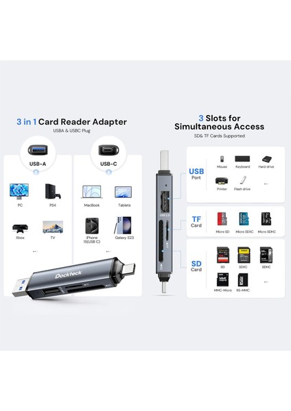 DR0003 Type-C & Usb-A Çoklu Hızlı Sd Tf Kart Okuyucu & Otg 5gbps modelleri