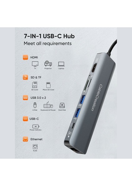 CD0786 HDMI Ethernet 2xusb 3.0 Usb-C Sd Tf 7 In 1 Multiport Usb-C Hub fiyatları