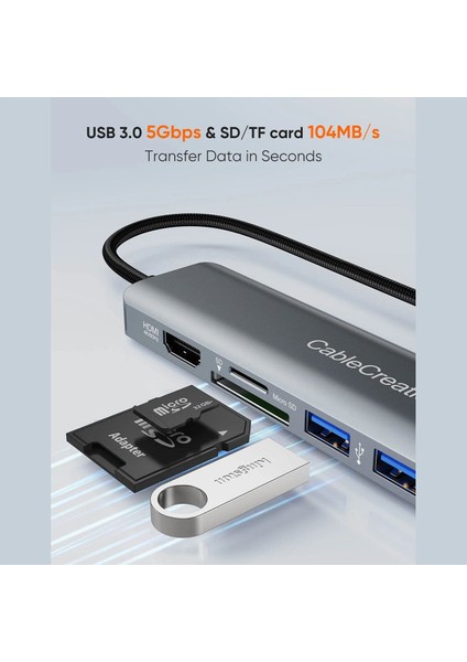 CD0786 HDMI Ethernet 2xusb 3.0 Usb-C Sd Tf 7 In 1 Multiport Usb-C Hub modelleri