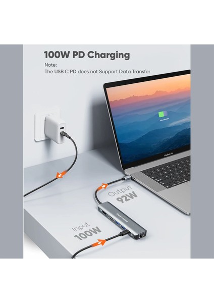 CD0786 HDMI Ethernet 2xusb 3.0 Usb-C Sd Tf 7 In 1 Multiport Usb-C Hub