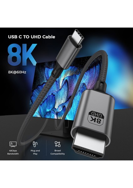 Type-C To HDMI Kablo 1.8m, 8k 60Hz, HDMI 2.1 (Levels-Ch8-1.8m) modelleri