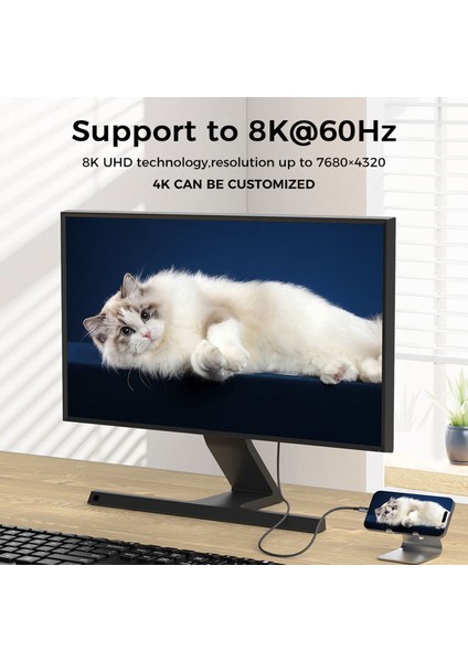 Type-C To HDMI Kablo 1.8m, 8k 60Hz, HDMI 2.1 (Levels-Ch8-1.8m)