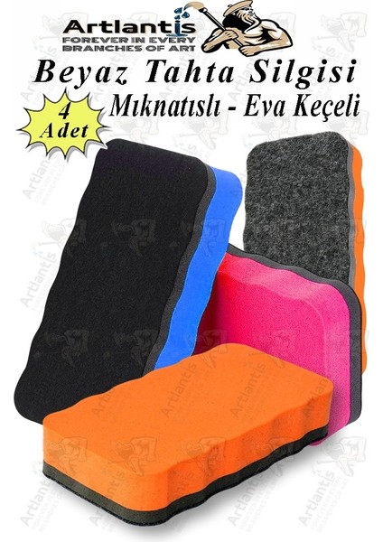 Mıknatıslı Yazı Tahta Silgisi Eva 4 Adet Beyaz Yazı Tahtası Silgisi Manyetik Kaliteli Keçe Uçlu Eva Okul Sınıf Ofis Kuru