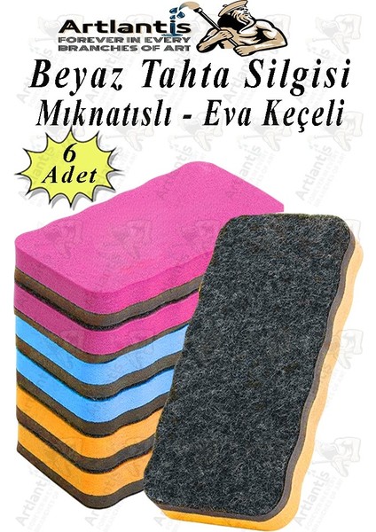 Mıknatıslı Yazı Tahta Silgisi Eva 6 Adet Beyaz Yazı Tahtası Silgisi Manyetik Kaliteli Keçe Uçlu Eva Okul Sınıf Ofis Kuru