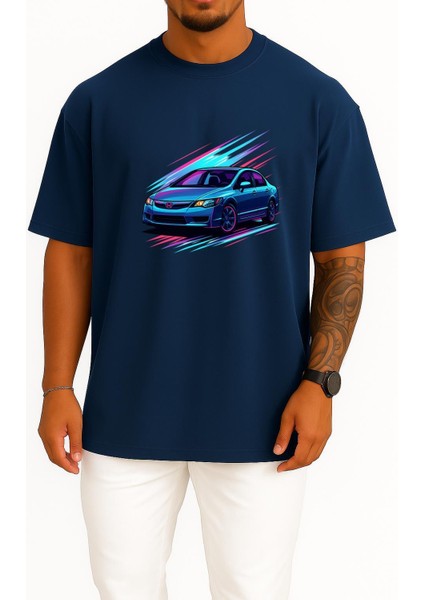 Oversize Honda Civic Fd6 Göğüs Tasarımlı Unisex T-Shirt