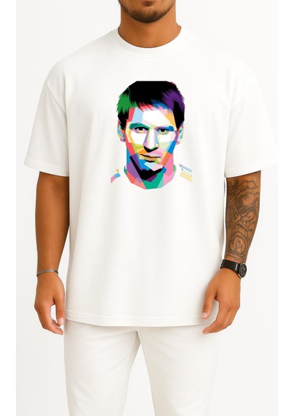 Oversize Colors Lionel Messi Göğüs Tasarımlı Unisex T-Shirt