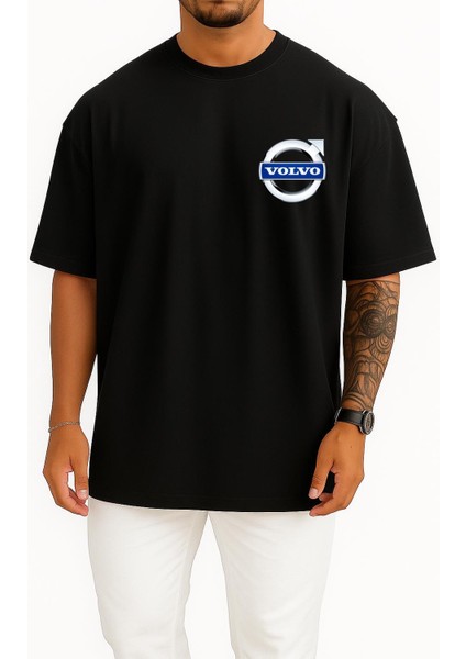 Oversize Volvo Logo Cep ve Sırt Tasarımlı Unisex T-Shirt