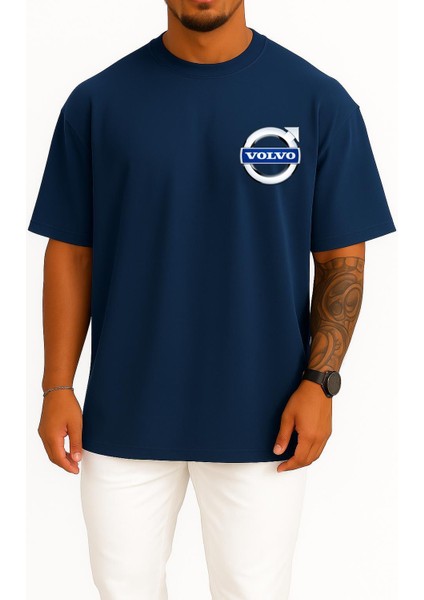 Oversize Volvo Logo Cep ve Sırt Tasarımlı Unisex T-Shirt