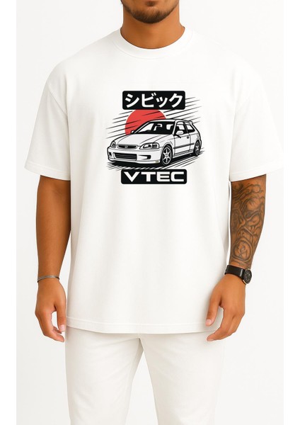 Oversize Honda Vtec Göğüs Tasarımlı Unisex T-Shirt