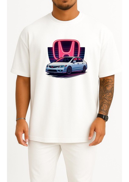 Oversize Honda Civic Fd6 Göğüs Tasarımlı Unisex T-Shirt