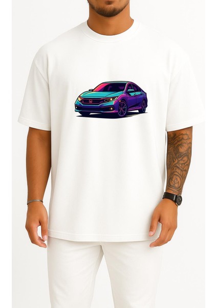 Oversize Honda Civic Fc5 Göğüs Tasarımlı Unisex T-Shirt