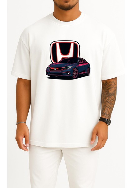 Oversize Honda Civic Fc5 H Logolu Göğüs Tasarımlı Unisex T-Shirt