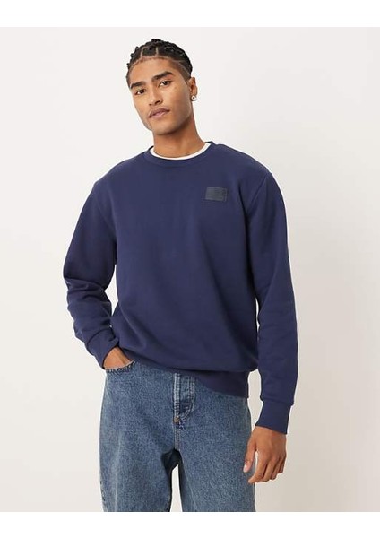Silicon Badge (Bb) Crew Neck Erkek Lacivert Sweatshirt TB0A6HSQ4511