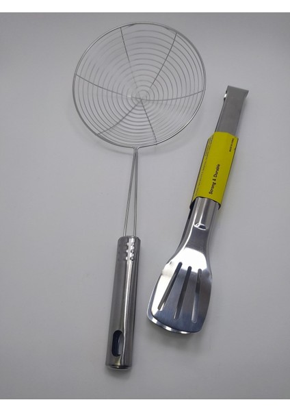 Pratik Kızartma ve Mutfak Işlemleri Için Kullanışlı Süzgeç ve Maşa Seti