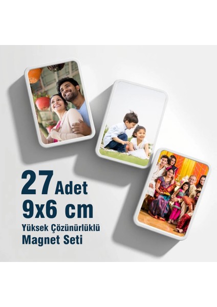 Kişiye Özel Fotoğraf Magneti Seti: 27 Adet 9x6 cm Magnet + 27 Adet 10X15 cm Yüksek Çözünürlüklü Fotoğraf Baskı (Dayanıklı ve Şık) fiyatları