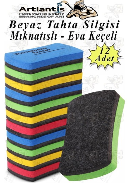 Mıknatıslı Yazı Tahta Silgisi Eva 12 Adet Beyaz Yazı Tahtası Silgisi Manyetik Kaliteli Keçe Uçlu Eva Okul Sınıf Ofis Kuru