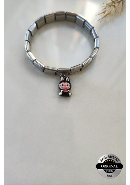 Italyan Charm Bileklik ve 3 Adet Charmlı Ayarlanabilir Çelik Labubu Bileklik