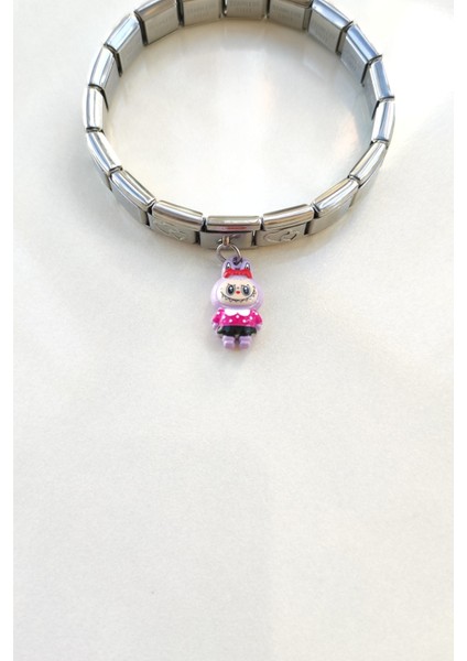 Italyan Charm Bileklik ve 3 Adet Charmlı Ayarlanabilir Çelik Lila Labubu Bileklik modelleri