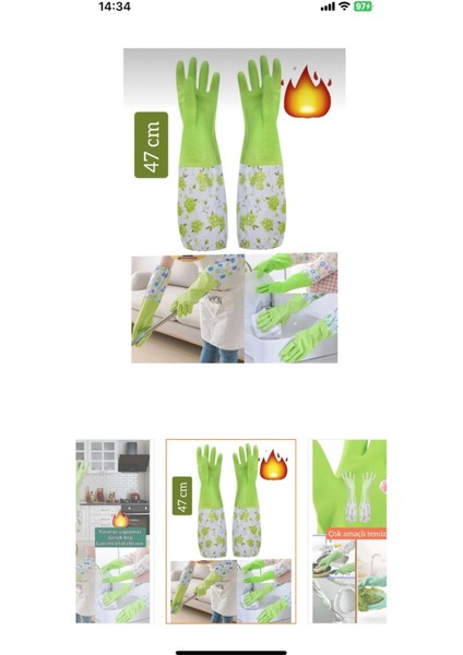 Yeşil 45 cm Yapışmaz Bulaşık Temizlik Eldiveni