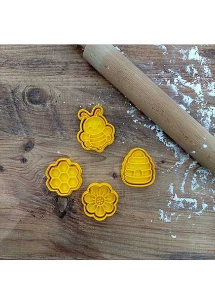 Arı Temalı 4'lü Kurabiye Kalıbı Seti - Polimer Kil, Oyun Hamuru Damga ve Kesici Şekillendirici