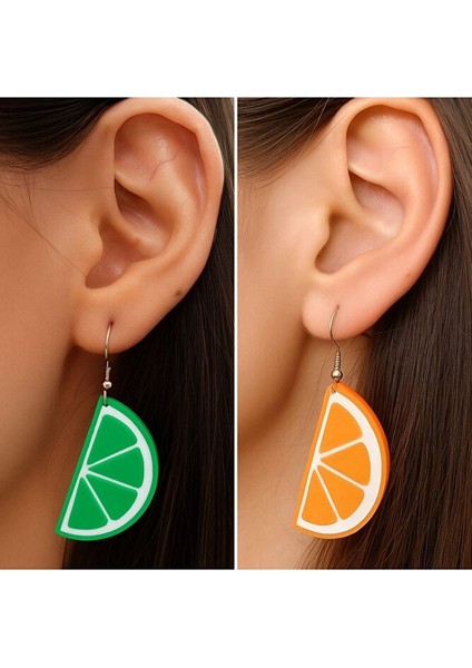 Lime ve Portakal Temalı Ikili Küpe Seti – Limon Portakal Tropikal Meyve Tasarım, Yaz Tarz Kadın Küpe