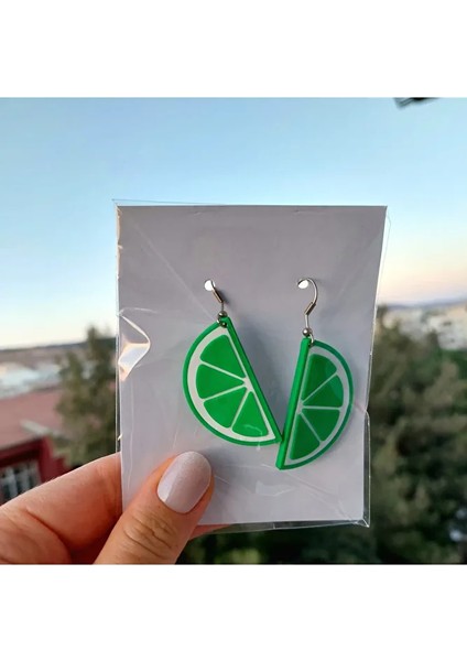 Lime ve Portakal Temalı Ikili Küpe Seti – Limon Portakal Tropikal Meyve Tasarım, Yaz Tarz Kadın Küpe modelleri
