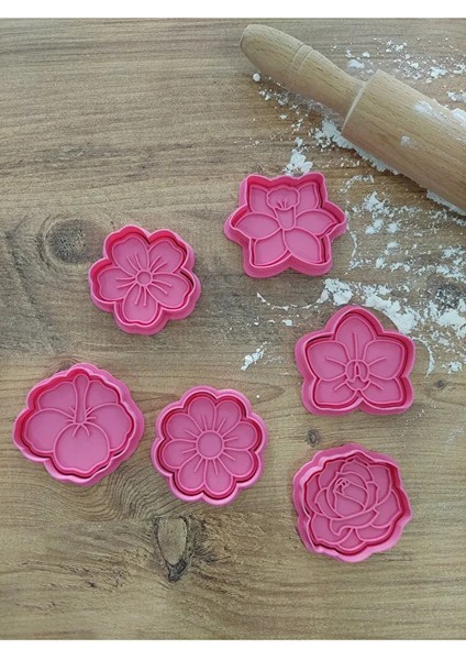 Çiçek Temalı 6'lı Kurabiye Kalıbı Seti - Polimer Kil, Oyun Hamuru Damga ve Kesici Şekillendirici