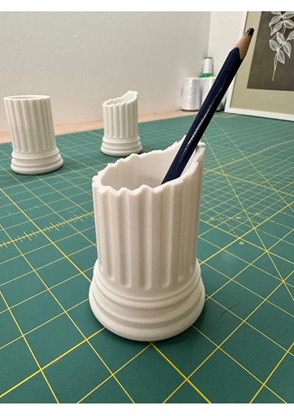 Roma Antik Sütun Tasarımlı Dekoratif Kalemlik Plastik | Masaüstü Organizer | Modern Ofis Aksesuarı modelleri