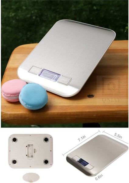 Dijital Çelik Mutfak Terazisi, 1g-5kg, Lüks, Ekranlı, Sağlam ve Şık Tasarım