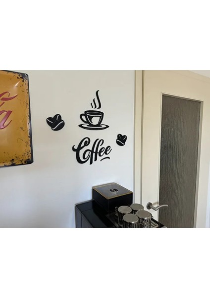 Dekoratif Kahve Köşesi Duvar Süsü Seti | Kahve Temalı Duvar Dekoru - 5 Parça