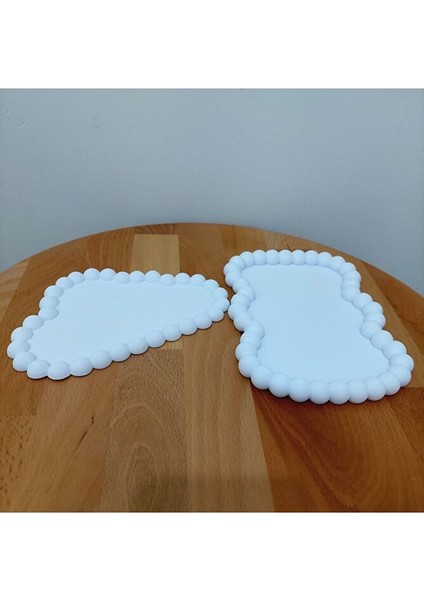 Dekoratif Takı Tabağı 2’li Set - Yuvarlak Boncuklu Bulut Takı Düzenleyici