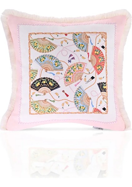 Orient Charm – Yelpaze ve Inci Bordür Tasarımlı Saçaklı Kadife Kırlent Kılıfı - 43X43CM fiyatları