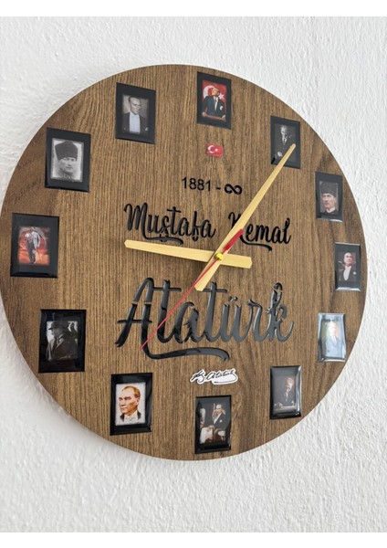 - Mustafa Kemal Atatürk Temalı Duvar Saati (Ahşap & Epoksi) - 40 cm modelleri