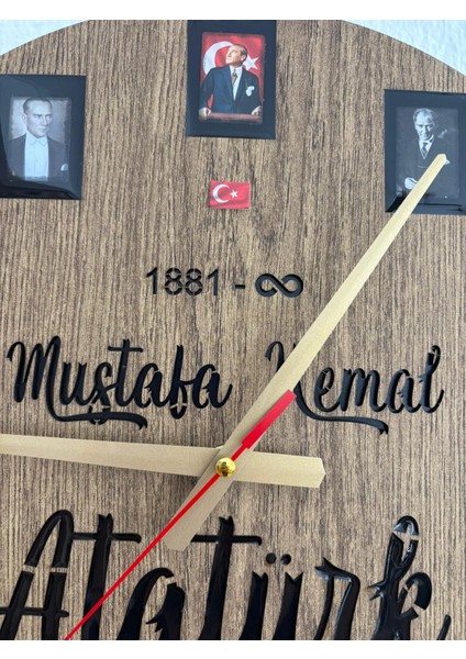 - Mustafa Kemal Atatürk Temalı Duvar Saati (Ahşap & Epoksi) - 40 cm