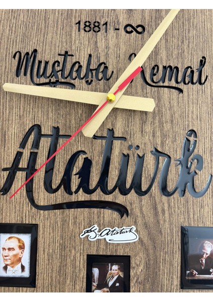 - Mustafa Kemal Atatürk Temalı Duvar Saati (Ahşap & Epoksi) - 40 cm