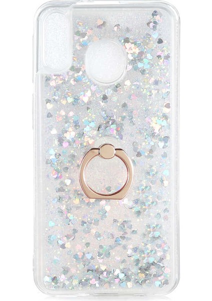 Galaxy M20 Kılıf Renkli Simli Yüzüklü Standlı Esnek Sert Silikon Milce Kapak