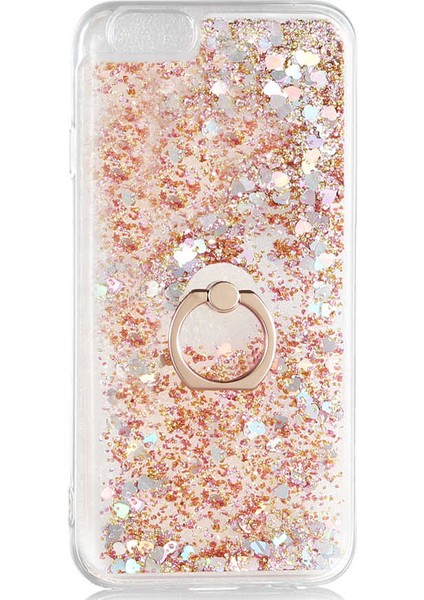 Apple iPhone 6 Kılıf Renkli Simli Yüzüklü Standlı Esnek Sert Silikon Milce Kapak