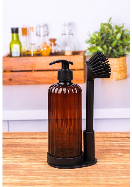 Renkli Silikon Fırçalı Tezgah Üstü Sabunluk Takımı, Temizlik ve Bulaşık Yıkama Seti