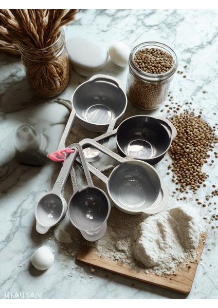5 Parça Ölçü Kaşığı ve Kap Seti – Plastik Hamur Işi & Pasta Malzemesi