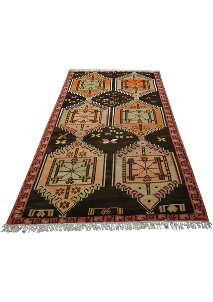 Antika El Dokuma Tek Parça Yekpare Çatal Kapılı Erzurum Yün Kilim 6320